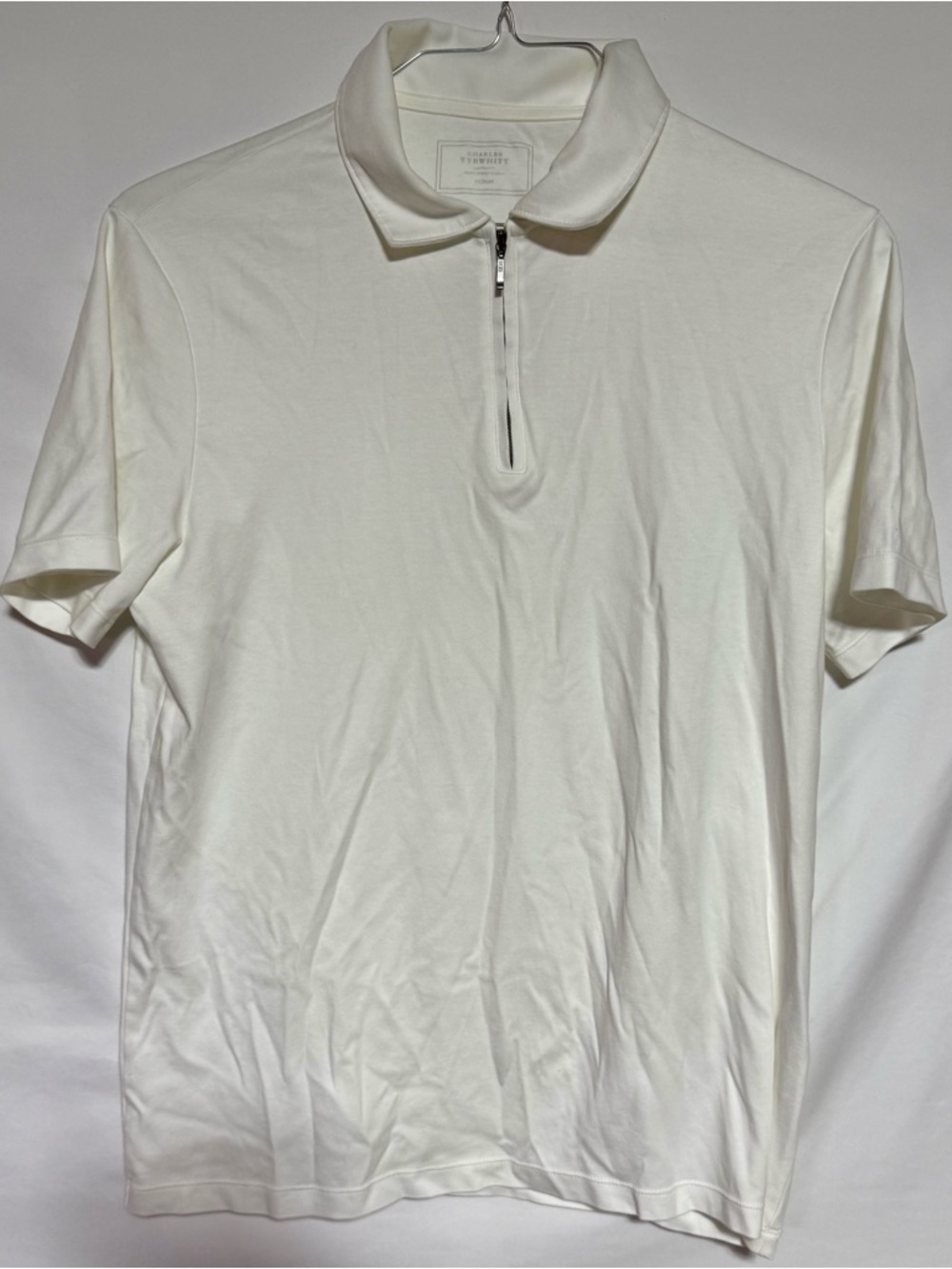 Charles Tyrwhitt Zip-Neck Jersey Polo - White, Cotton, Sz M
